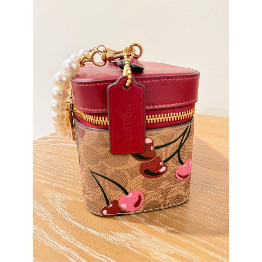 Coach Cosmetic Case In Signature Canvas With Cherry Print - Picture 2 of 4